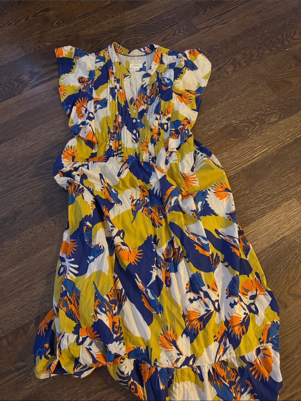 Women Anthropologie Yellow Blue Orange Floral Dress